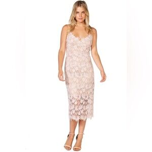 Bardot Tayla Dress Soft Pink Floral Lace Midi V Neck Spaghetti Strap Size 4